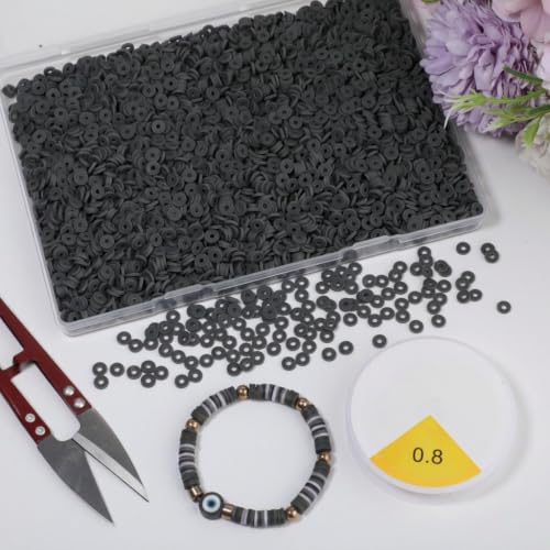 4000pcs Clay Beads - Gray, 6mm Heishi Bead Polymer Flat Round Disc Bulk Beads for Jewelry Making,DIY Friendship Bracelet and Necklace Craft - color: Gray