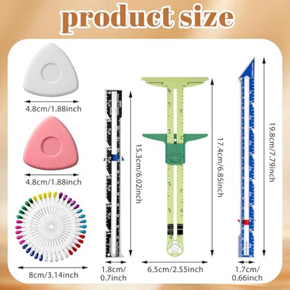 6 PCS Sewing Hem Ruler Measuring Tool Set, Ruler for Sewing 5-in-1 Gauge Rulers Hem Measuring Gauge, T-Shaped Tool for Precise Stitching Quilting Crafting Button Hole Marking