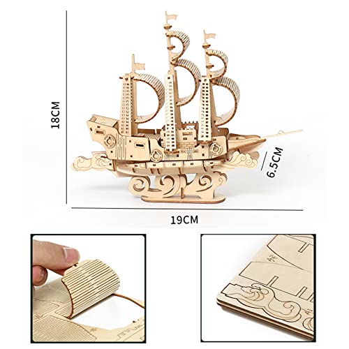 3D Wooden Sailboat Puzzle for Adults Wood Block Puzzle-Model Building Kit-Gift for Birthday/Father's Day