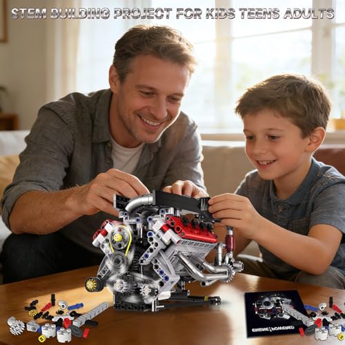 V8 Engine Model Kit that Run, 8-Cylinder Car Engine Building Blocks Set, Build Your Own STEM Engineering Kit that Work with LED Light and APP Control, Collections Set for Age 8+/Kids/Adults (700 PCS) - color: Silver