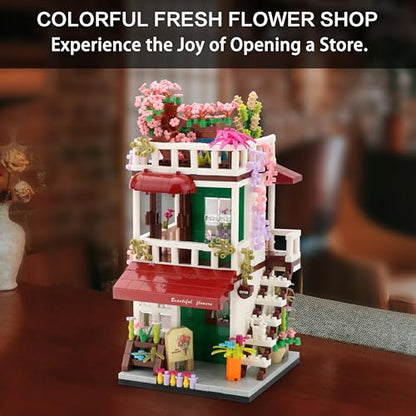 Mini House Building Kit, Street View Flower Shop Building Blocks for Adults - color: Flower Shop