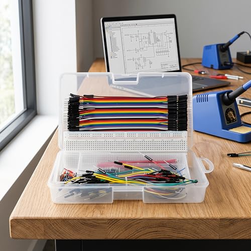 830-Point Solderless Breadboard Electronics Starter Kit Includes 140 Jumper Wires, 65 Flexible Breadboard Cables, and 120-Piece Dupont Wire Set (M-M, M-F, F-F) for Arduino Prototyping