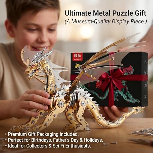 3D Metal Puzzles for Adults, Mechanical Dragon Model Kit - color: Pterosaur-gold