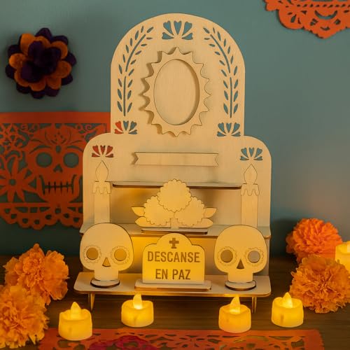 3-Tier Dia De Los Muertos Altar Ofrenda Kit, Wooden Day of The Dead Altar - size: 3-Tier Solecito Altar