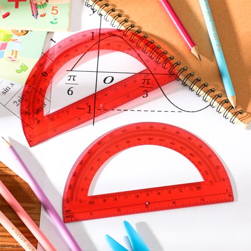 EBOOT 2 Pack Plastic Protractor 180 Degree Math Protractors 6 Inch,Red - color: Red