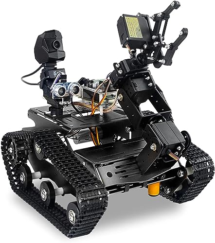 Smart WiFi Robot Kit with Raspberry Pi 5, 4DOF Robotic Arm Track Tank Chassis Robot Car with 2DOF HD Camera Ultrasonic Infrared Sensor, Programmable AI Robot Kit for Adults & Teens (Black) - color: Black