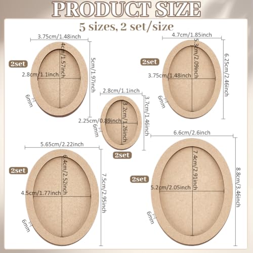 PH PandaHall 10 Sets Oval Picture Frame, Art Photo Frame Blank DIY Wood Panel Boards Geometric Cutout Frames for Home Office Store Wall Art Decor, Painting, Mosaic, Cross-Stitch, 5 Sizes - size: Oval