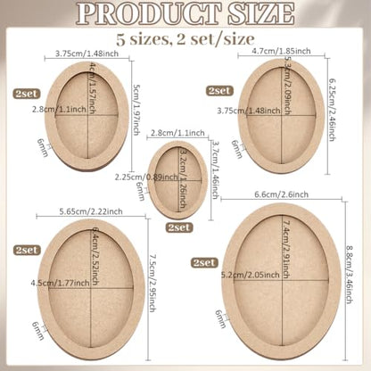PH PandaHall 10 Sets Oval Picture Frame, Art Photo Frame Blank DIY Wood Panel Boards Geometric Cutout Frames for Home Office Store Wall Art Decor, Painting, Mosaic, Cross-Stitch, 5 Sizes - size: Oval
