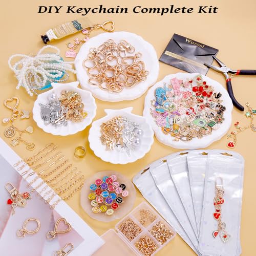 Wurosi 544Pcs Bag Charm Kit, Charms Lip Gloss Keychain Making Kit - color: 544 Pcs Gold Keychain Kits
