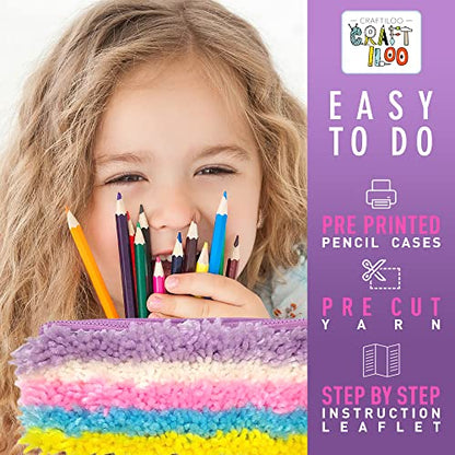CRAFTILOO Latch Hook Kit for Kids Ages 8-12 - 2 DIY Rug Pencil Cases - color: Latch Pencil Cases Stripes