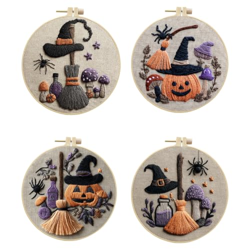 4 Pack Embroidery Halloween Kit for Adult, Embroidery DIY Starter Kit - color: Black, size: Black - 1 - Medium
