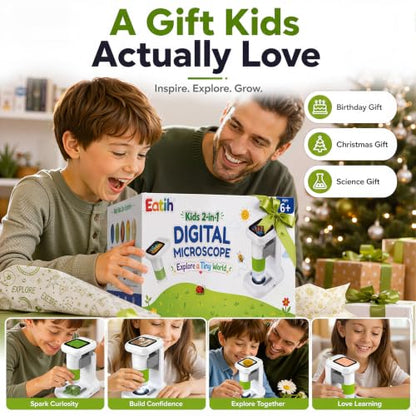 Microscope for Kids with 1080P 2.4" Screen, 2 in 1 Desktop & Handheld
