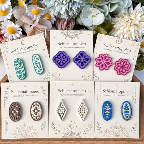 12 Pcs Floral & Geometric Polymer Clay Cutters Set - Flower, Oval & Diamond Shape Clay Cutters for Polymer Clay Jewelry Making, Earring & Craft Supplies - color: Geometry-12pcs