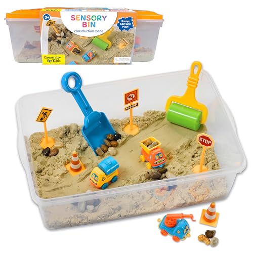 Creativity for Kids Sensory Bin: Construction Zone Playset - Preschool Learning Activities, Excavator Toys for Boys Ages 3-5+, Outdoor Toys and Gifts for Kids - style: Construction Zone