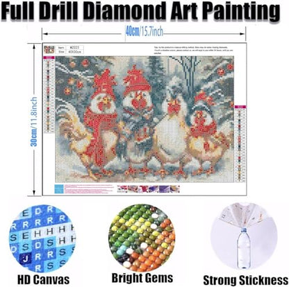 Ekuxom Chicken Diamond Art Kits for Adults, Winter Christmas Diamond Art - color: Chickens