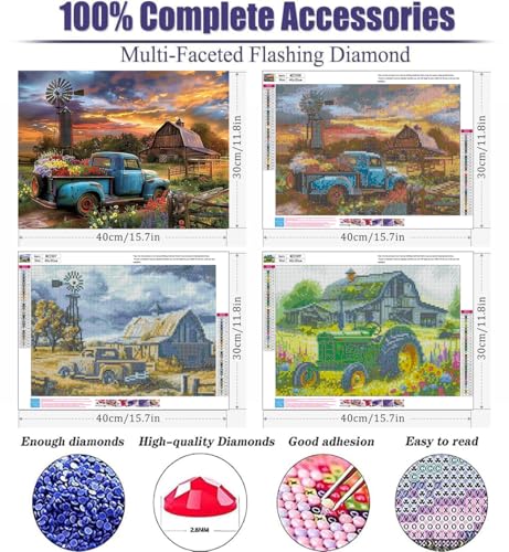 3 Pack Diamond Art Kits for Adults, Country Scene Diamond Painting Kits - color: 3 Pack Truck, size: 15.7x11.8in(40x30cm)