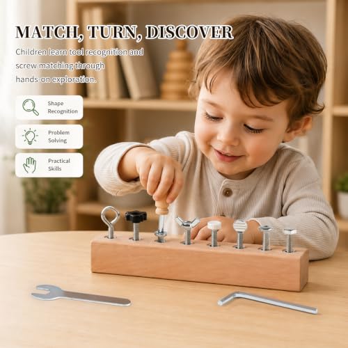 Mosstessori Screwdriver Set,Wooden Nuts and Bolts Toy for Kids Ages 3-5