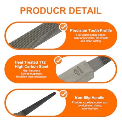 HARFINGTON 8" Square Fine Cut File Double Cut Teeth Fine Metal File High Carbon Steel T12 without Handle for Metal Wood Finishing Roughing Shaping, Grey - size: 8", style: Fine Cut