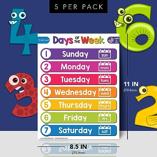 FoldCard Days of the Week Chart Educational Poster 8.5x11 5pk - color: 7 Days of the Week