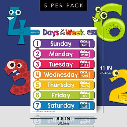 FoldCard Days of the Week Chart Educational Poster 8.5x11 5pk - color: 7 Days of the Week