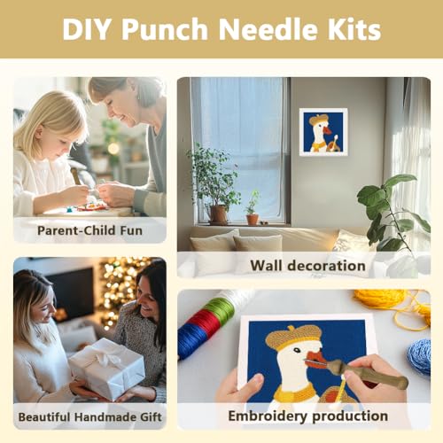 DOODLREAM Painter Goose DIY Punch Needle Embroidery Kit for Adult Beginner, 9.4" Cute Goose Animal Punch Stitching Craft Set for Starter with Frame,Fabric Pattern,Threader, Yarn, Pinch Needle - color: Goose