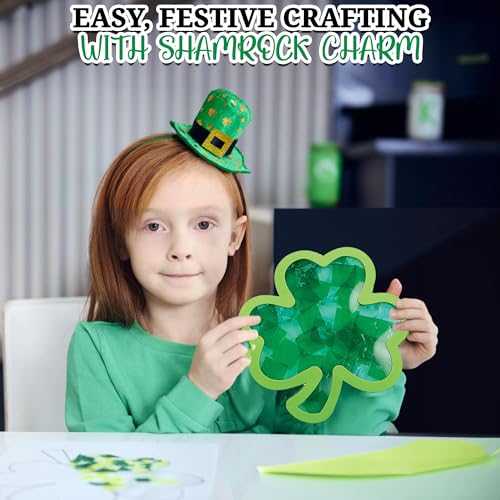 Fun Express St Patricks Day Crafts for Kids - Shamrock Suncatcher Kit Makes 12 Window Art Projects | Tissue Paper Craft Kit for Classroom Activities, Parties & Home | Ages 3+ Easy DIY