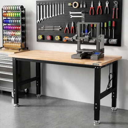 WORKPRO 48" Adjustable Workbench, Rubber Wood Top, 2000 LBS Capacity - size: 4FT workbench