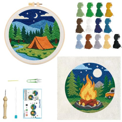BEUNITONE 2PCS Punch Needle Kits for Adult Beginners with Pre-Print Pattern - color: 12-Camping