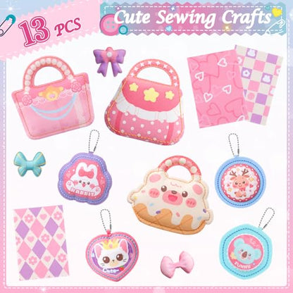 deAO Kids Mini Sewing Machine Pretend Play Arts Craft Toy Kit with Lights