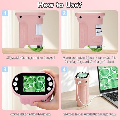 Kids Digital Microscope, 1000X Handheld Pocket Microscope STEM Science Toy - color: Pink