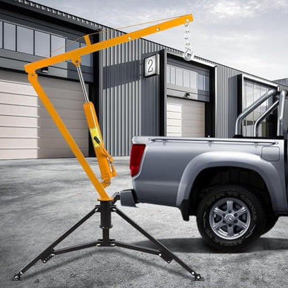 GarveeLife 1000 LBS Hydraulic Pickup Truck Crane, 360° Swivel Hitch Mounted Hoist with 3 Adjustable Booms, Truck Bed Crane for Lifting Engine, Deer, or Construction Goods-Yellow - color: Yellow