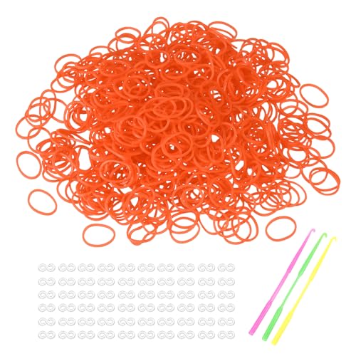 MECCANIXITY 1800 Pcs Loom Rubber Bands Kit with 75 Pcs S-Clips 3-Hooks Rubber Bands Refill Bracelet Making Kits for Weaving DIY Handcrafts Gift, Orange Red - color: Orange Red