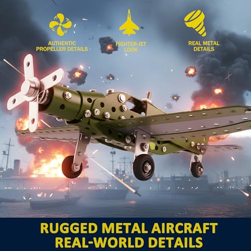 Metal Model Airplane Building Toys for Kids, DIY STEM Construction Kits - style: Green Metal Airplane Build Kit