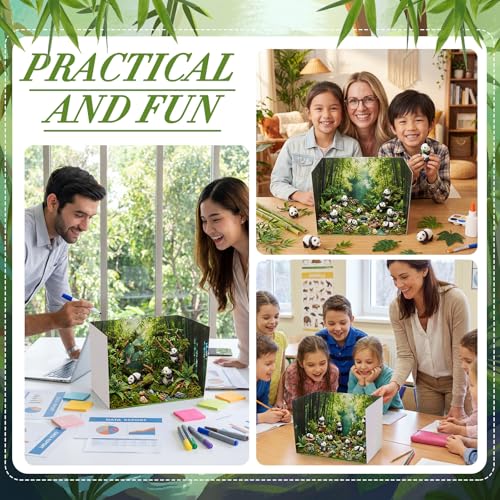 AmazingSpark 2 Set Bamboo Forest Diorama Box and Fake Grass Decor, Panda Habitat Diorama Project Supplies Set, Cardboard Display Case Kit & Artificial Grass with Double Sided Tapes for DIY Crafts - style: Bamboo Forest