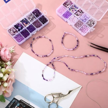 Norme 2 Sets Glass Seed Beads and Loose Sequins Kit Loose Beads for Jewelry Making DIY Crafts Felt Kits Embroidery Bracelets and Necklaces 20 Colors (Purple) - color: Purple