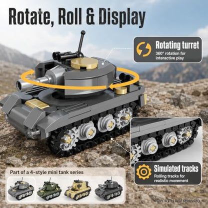Micro Building Blocks Armored Phantom Tank Model Kit (4 Styles), Mini Cute Tank Set with Rotating Turret & Simulated Tracks,Develop Hands-on Skills (Wilderness F4 Tank (Gray)) - color: Wilderness F4 Tank (Gray)