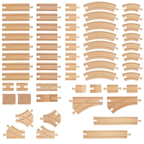 Wooden Train Tracks, 58Pcs Track Expansion Wooden Railway System - style: 58 Pcs