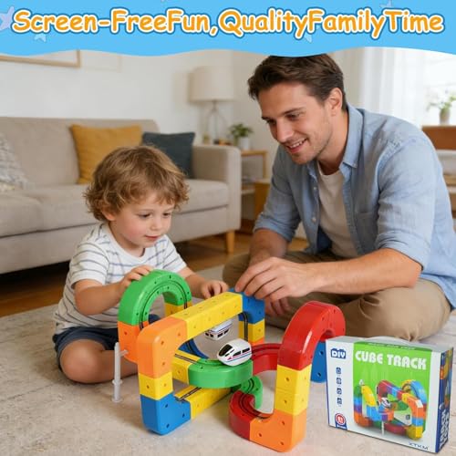 Electric Train Set for Kids Ages 4-8, 3D Infinity Track Building Toys, Cube Track with 360°Anti Gravity Race Track, STEM Learning Gift(80 pcs+2car).