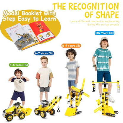 choopheme 10 in 1 Stem Toys for 5 6 7 8 9+ Year Old Building Block Kit Stem Activities Projects Boy Toys Age 4-8 5-7 6-8 8-10 Creative Set Educational Engineering Excavator Construction Birthday