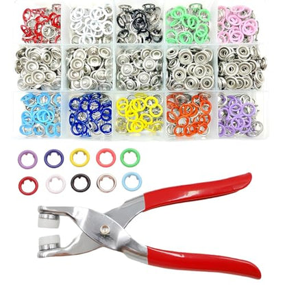 200 Sets Snap Button Kit with 10 Colors,Metal Snaps Buttons with Metal Pliers and Fastener Parts,Multicolor Press Tool Kit Perfect for DIY Clothing and Crafts(9.5mm) - style: 200 Sets