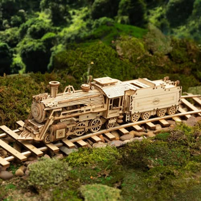 ROKR Model Car Kits Wooden 3D Puzzles Model Building Kits for Adults to Build-Educational Brain Teaser Assembly Model, Desk Decor/DIY Hobbies/Gifts (Prime Steam Express/12.1 * 2.7 * 3.3) - style: MC - Prime Steam Express