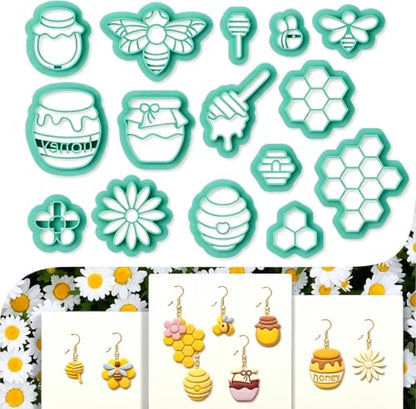beinkmake 15Pcs Bees Polymer Clay Cutters Clay Earrings Cutters Flower Honey Beehive Jars Polymer Jewelry Cutter for Earrings Making Birthday Party DIY Supplies - style: Bee