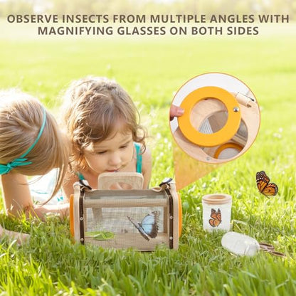 Montessori Wooden Bug Catcher Kit for Kids - 8-in-1 Outdoor Explorer Set with Habitat, Net & Magnifying Glass STEM Learning Toys for Ages 3-8 Nature Gift for Boys & Girls