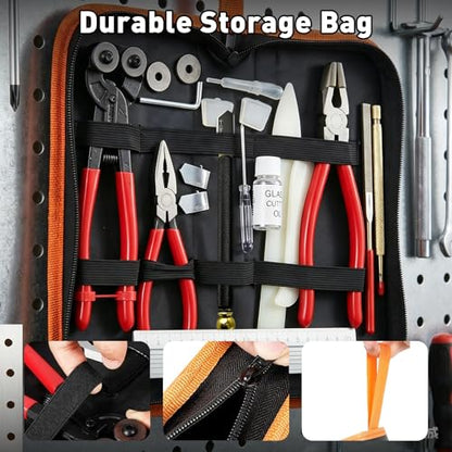 23Pcs Stained Glass Tools Kit, Glass Cutters Tools with Wheeled Glass Nippers,Running & Grozer Pliers, 2-20mm Glass Cutters with Oil, Safety Gloves & Rich Accessories-For Mosaic,Tile,Fusing,DIY Crafts