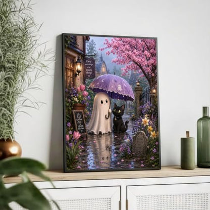 Halloween Paint by Numbers Kit for Adults,Ghost Adult Paint by Number 16x20 - color: Halloween Ghost Cat, size: 16*20inch