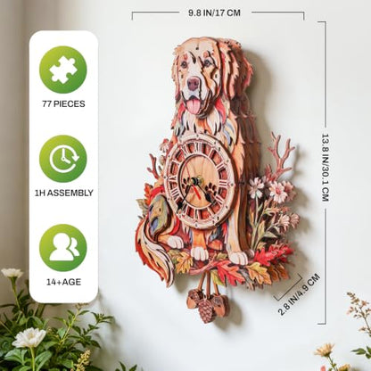 3D Puzzles for Adults Dog Clock Crafts for Adults Wooden Puzzles - color: Garden Dog