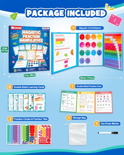 X-Large Magnetic Fraction Book, 210 Pcs Tiles Circles Manipulatives