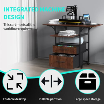 Heat Press Table with Pull-Out Tray, 4-Tier Rolling Workstation - color: Brown