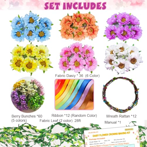 WUBOMJIO Make Your Own Flower Crown Crafting Kit(Daisy Theme) 12 PCS - color: Daisy