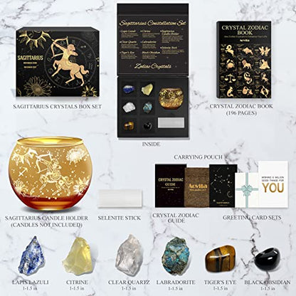 Aovila Sagittarius Birthday Gifts for Women - Sagittarius Candle Holder Crystals Birthstones Gifts Box Set - Zodiac Gifts Astrology Horoscope Gifts Birthday Gifts for Her Mother Sister Best Friends - color: Sagittarius With Candle Holder